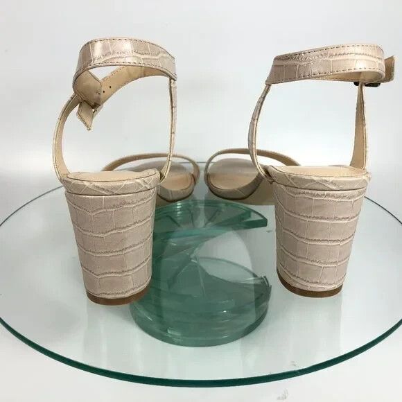 Nine West Pixel City Block Heel Sandals Womens Croc Embossed Ankle Strap - Picture 4 of 6